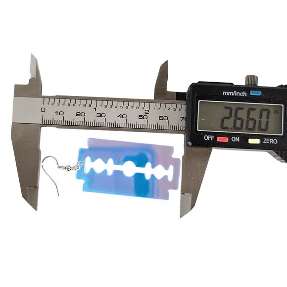 Acrylic Razor Blade Earrings Iridescent Blue Dangle Pierced Alt  Whimsygoth - Picture 4 of 9